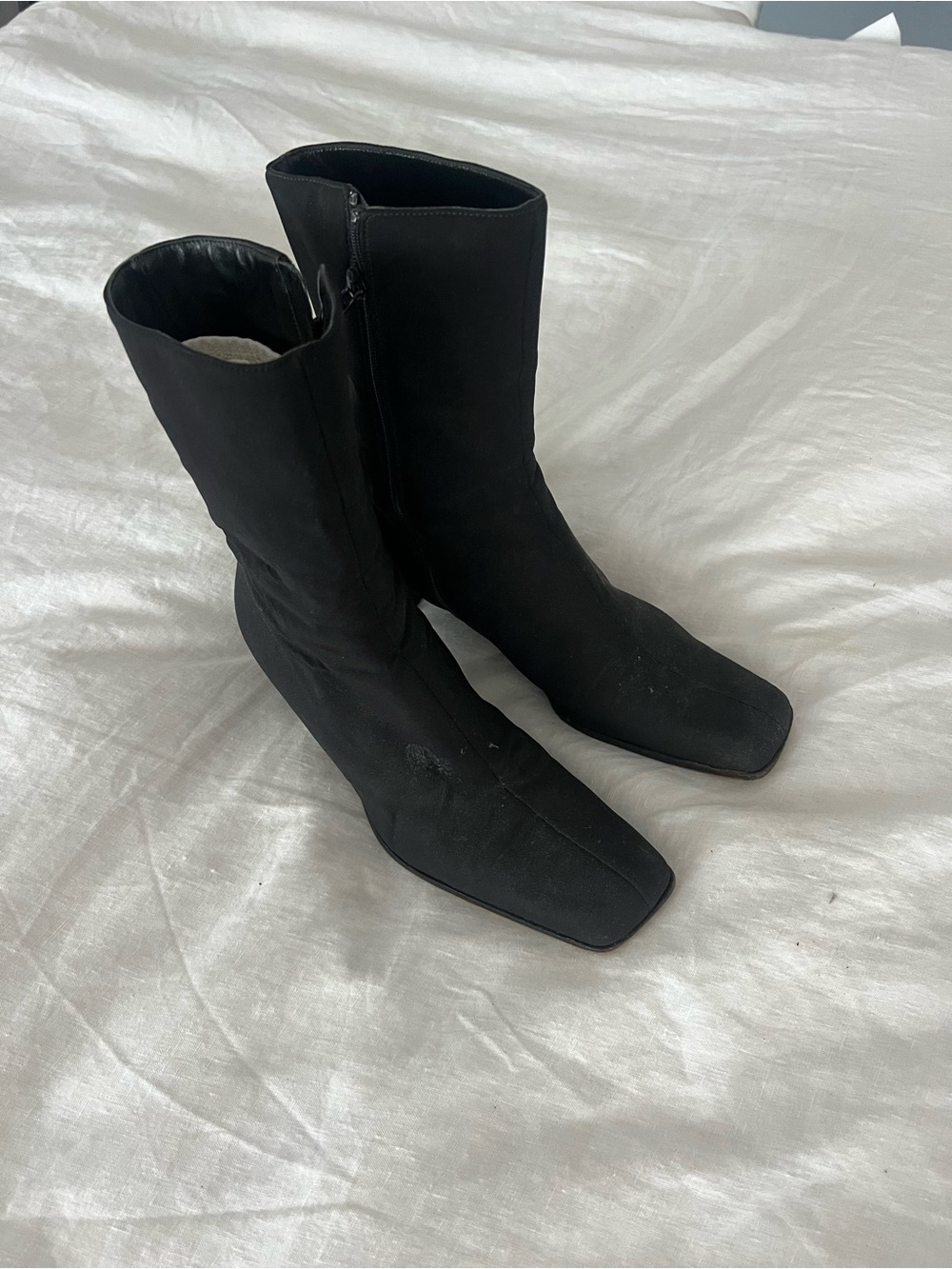 Prada Black Mid-Calf Square-Toe Heeled Boots